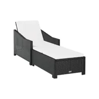 transat chaise longue bain de soleil lit de jardin terrasse meuble d'extérieur avec coussin blanc crème résine tressée noir helloshop26 02_0012305
