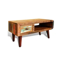 table basse table de salon  bout de canapé avec bord incurvé et 1 tiroir bois de récupération meuble pro frco25532