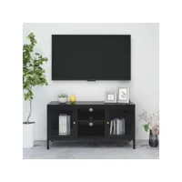 meuble tv，meuble de rangement，banc tv noir 105x35x52 cm acier et verre cmwi784006