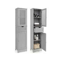 giantex meuble colonne de salle de bain avec 2 portes et 1 tiroir/armoire haute 4 niveaux avec étagères et porte en verre dépoli pour salon chambre cuisine-40 x 30 x 170 cm gris