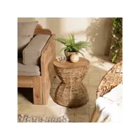 alida - tabouret marron assise en bois de teck recyclé