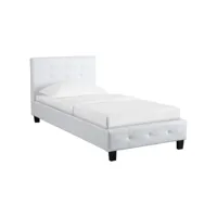 lit simple pour adulte ou enfant reve avec sommier 90x190 cm 1 place, 1 personne, tête et pied de lit capitonnés en synthétique blanc