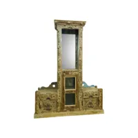 meuble d'entrée, banc d'entrée avec miroir en bois coloris doré - longueur 140 x profondeur 46 x hauteur 188 cm