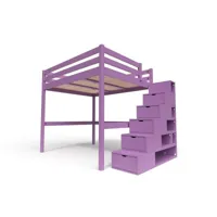 lit mezzanine bois avec escalier cube sylvia 160x200  lilas cube160-li