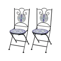 lot de 2 chaises de bistro pliables chaises de jardin  céramique bleu et blanc meuble pro frco59908