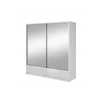 armoire placard 214x62x214cm porte coulissante  tiroirs miroir penderie et étagères blanc brillant ariana2