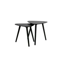 table basse salon triangle - lot de 2 tables d'appoint - bois de pin nila coloris noir