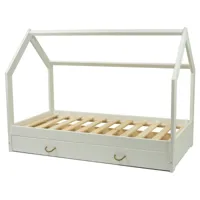 lit maison en bois naturel style scandinave avec tiroir de rangement (160x80cm) : confort et fonctionnalité réunis - blanc