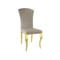 chaise baroque en velours et pieds métal doré brillant kania - lot de 6-couleur beige foncé