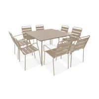 table de jardin carrée et 8 fauteuils en métal, palavas