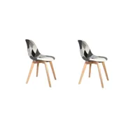 lot de 2 chaises patchwork noir et blanc  h 85 x p 54 x l 46,50 cm  pieds en bois brut  design scandinave