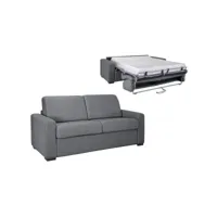 greta luxe - canapé convertible 3 places en tissu gris ouverture express matelas 18 cm greta-18-3-gris