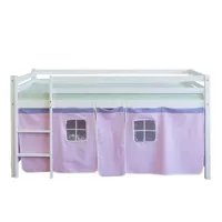 lit mezzanine 90x200cm avec échelle en bois blanc et toile rose lit06123