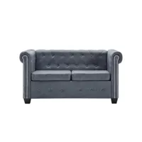 canapé chesterfield à 2 places, canapé droit, canapé relax moderne pour salon faux cuir suédé gris pwfn68627