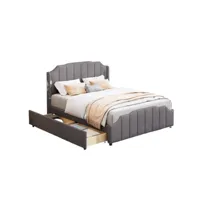 lit rembourré 140 x 200 cm,  avec 2 tiroirs de rangement, avec tête de lit, pied de lit et sommier à lattes,  gris