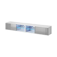 meuble tv moderne azalia double led blanc/gris brillant 200cm