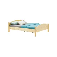 lit double flims 140 x 190 cm pour adulte et enfant, avec tête et pieds de lit arrondi, en pin massif finition naturelle