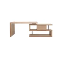 bureau modulable design avec rangements 2 tiroirs bois clair l140-218 cm max