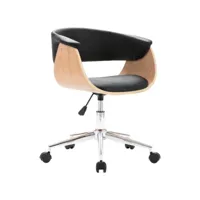 chaise de bureau pivotante bois courbé naturel - simili cuir noir 3054833