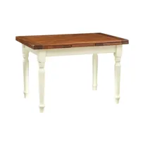 table à rallonge style champêtre en bois massif structure blanche vieillie sur plan en noyer l120xpr80xh80 cm