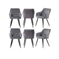 ensemble de 6 chaises de salle à manger camden - tapissées de velours avec pieds en métal - gris foncé