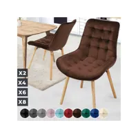 miadomodo® chaises de salle à manger - set de 2, scandinave, velours, siège en pp, rembourré, pieds en hêtre, style nordique, marron
