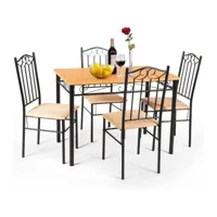 giantex table à manger avec 4 chaises rembourrées, ensemble table & 4 chaises de salle à manger, plateau spacieux avec grains de bois délicats & coussin de siège d’éponge, pour cuisine, salon