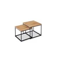 yukon - lot de 2 tables basses gigognes carré en bois et métal noir yukon-boi-che