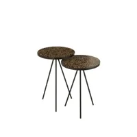 set de 2 tables gigognes cercles resine marron/noir