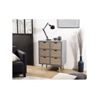 martin - commode grise 6 tiroirs beiges bois pin