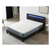 lit avec tête de lit + matelas 140x190cm equilibré-  latex et mémoire de forme - épaisseur 28cm + lit, tête de lit led
