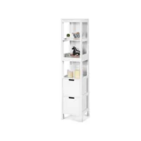 giantex meuble colonne de rangement de salle de bain imperméable en bois avec 2 tiroirs,4 couches de stockage 30,5 x 30,5 x 145cm blanc