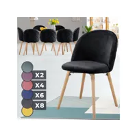 miadomodo® chaise de salle à manger en velours - lot de 8, pieds en bois hêtre, style moderne, noir - chaise scandinave pour salon, chambre, cuisine, bureau