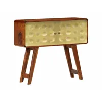buffet bahut armoire console meuble de rangement bois de sesham solide imprimé doré 90 cm helloshop26 4402271