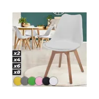 miadomodo® chaises de salle à manger - set de 4, scandinave, siège en pp, rembourré, pieds en hêtre, style nordique, blanc