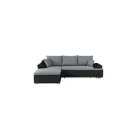 canapé d'angle réversible convertible 3 places + coffre - simili noir et tissu gris - 274 x 184 cm #ocp