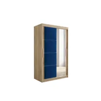 armoire de chambre tapila 2 sonoma/bleu 120 avec 2 portes coulissantes style contemporain penderie (tringle) avec étagères