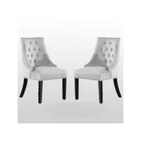 ensemble de 2 chaises de salle à manger windsor - rembourrage en velours moelleux et pieds en bois massif robustes - parfait pour votre salle à manger et salon - gris clair