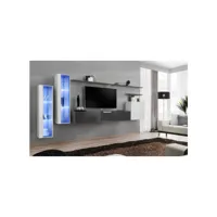 ensemble mural - switch xi - 2 vitrines led - 1 banc tv - 1 vitrine carrée - 3 étagères - blanc et graphite - modèle 1