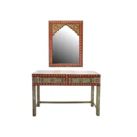 console meuble console en bois de manguier et acrylique motif assortis avec miroir - longueur 117 x profondeur 40 x hauteur 76 cm
