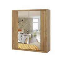 armoire portes coulissantes - rinker - 200 cm -or artisanal chêne - avec miroir