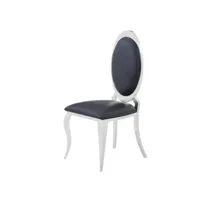 chaise médaillon simili cuir et pieds métal argenté effet miroir joliva - lot de 4-couleur noir