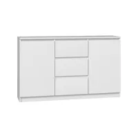 cazar - commode moderne 2 portes + 3 tiroirs chambre/salon/bureau dimensions : 75x120x40 - design minimaliste - meuble fonctionnel - blanc