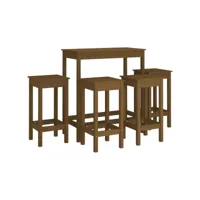 ensemble de bar 5 pcs, table et chaises de salle à manger marron miel bois de pin massif plq2102 meuble pro