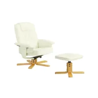 fauteuil de relaxation charly avec repose-pieds siège pivotant dossier inclinable, en synthétique blanc ivoire