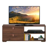 meuble tv en bois pour téléviseur banc tv avec 2 tiroirs étagère réglable jusqu'à 139,7 cm style industriel sur pied 120 x 39 x 44 cm pour salon chambre marron rustique