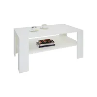 table basse lorient, table de salon rectangulaire avec 1 étagère espace de rangement ouvert, en mélaminé blanc mat