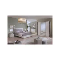 panaca - chambre complète 160x200cm beige clair et bronze + leds