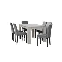 table salon salle à manger avec 6 chaises 140 blanc gris helloshop26 03_0004032