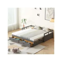 lit gigogne 90x200 cm avec tiroirs, sommier à lattes, cadre en pin, gris